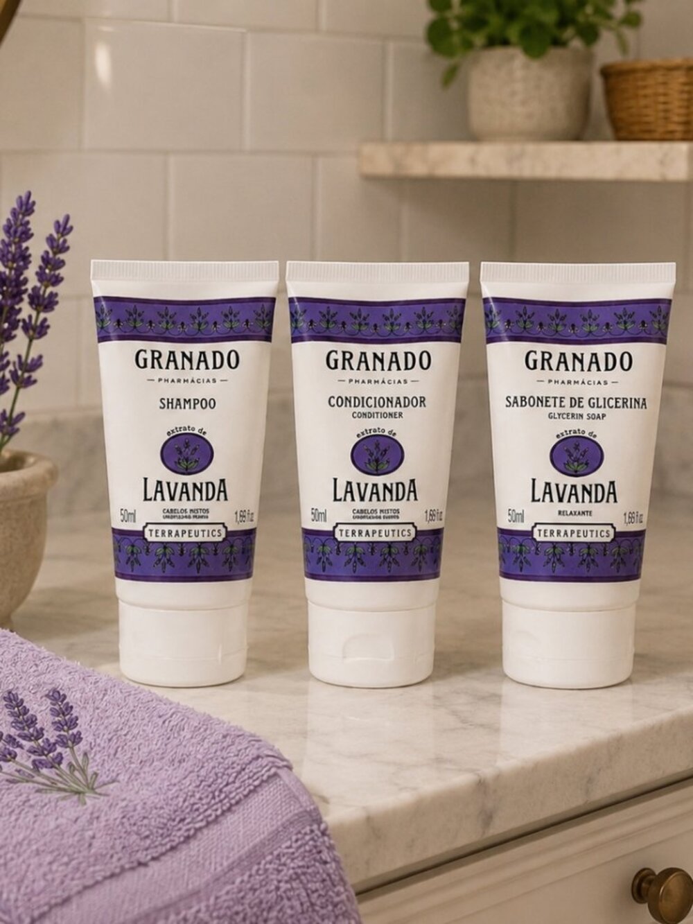 New Brazil Granado Lavender Relax Travel Set Shampoo Conditioner Glycerin Soap